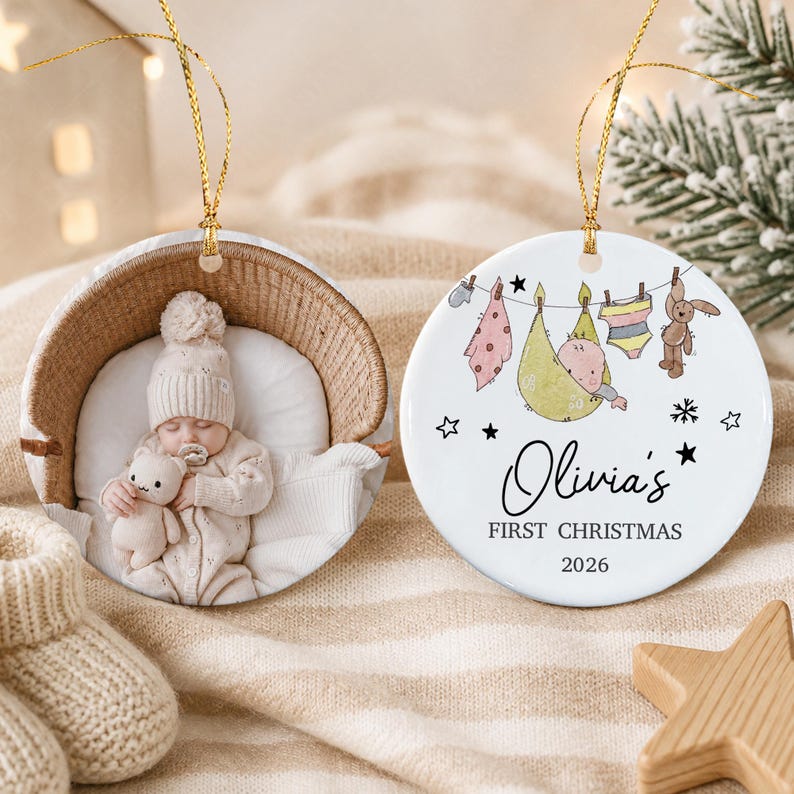 Baby Photo Watercolor Ceramic Ornament
