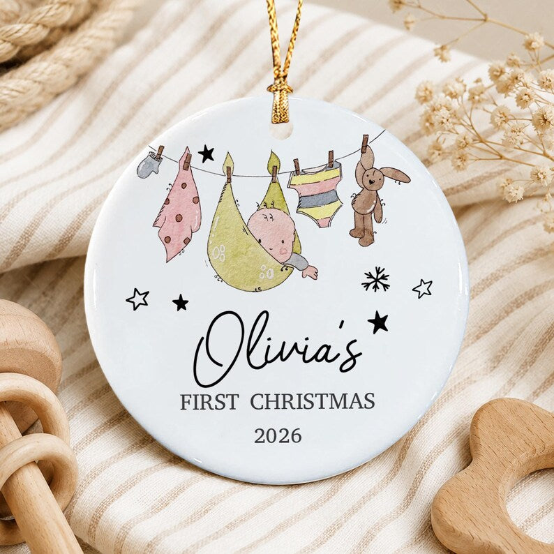 Baby Photo Watercolor Ceramic Ornament