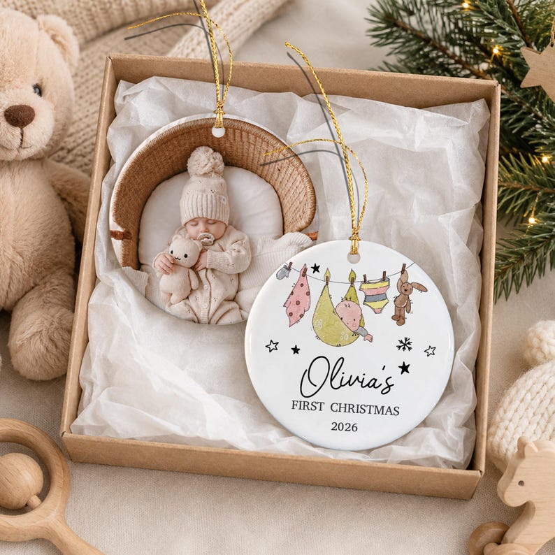 Baby Photo Watercolor Ceramic Ornament