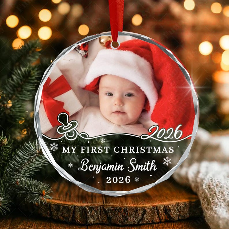 Newborn Picture & Name Glass Ornament