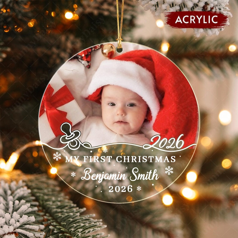 Newborn Picture & Name Glass Ornament