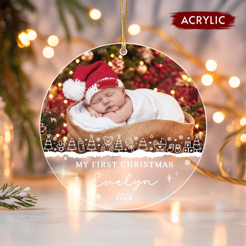 Baby Photo & Name Glass Ornament