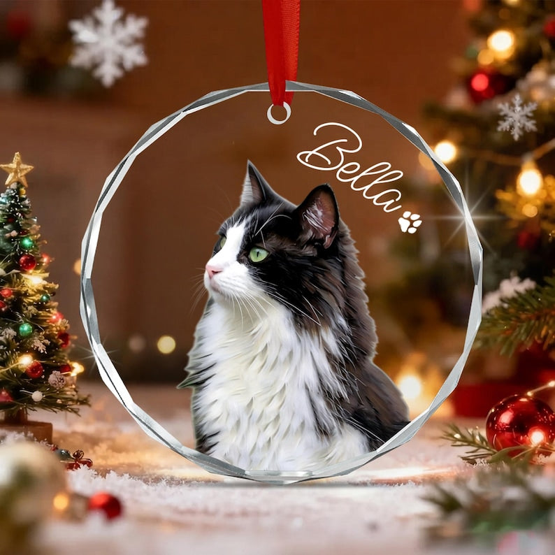 Cat Portrait Glass Pet Keepsake Ornament