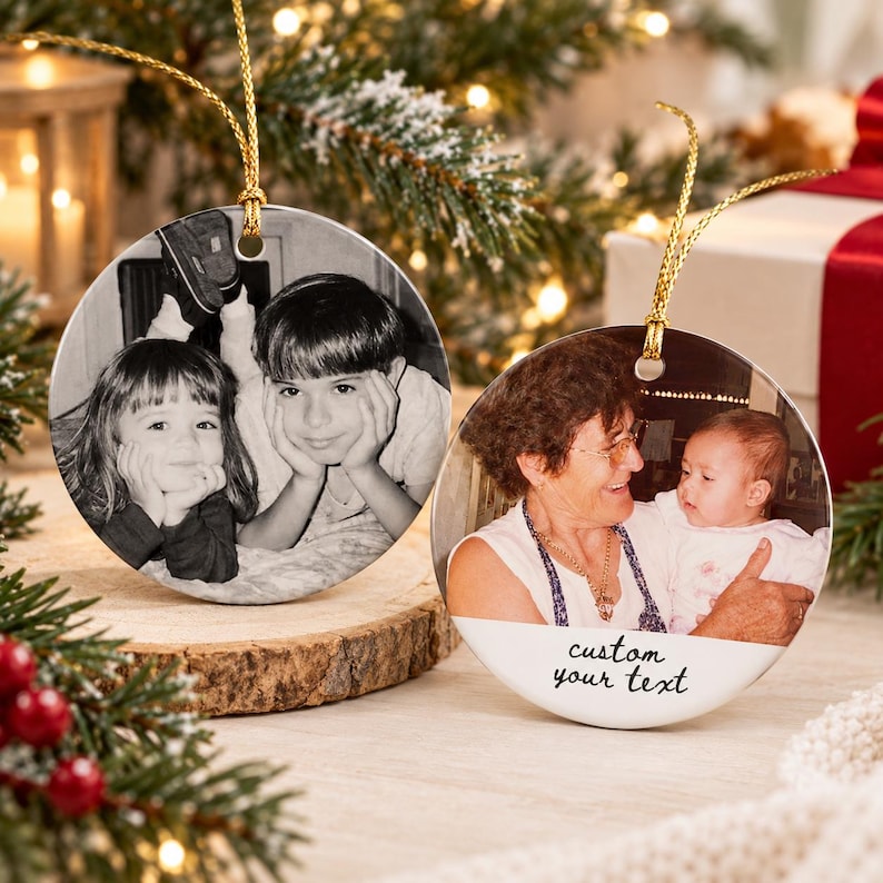 Family Photo Ceramic Christmas Ornament