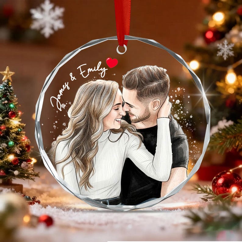 Couple Portrait Photo Christmas Ornament
