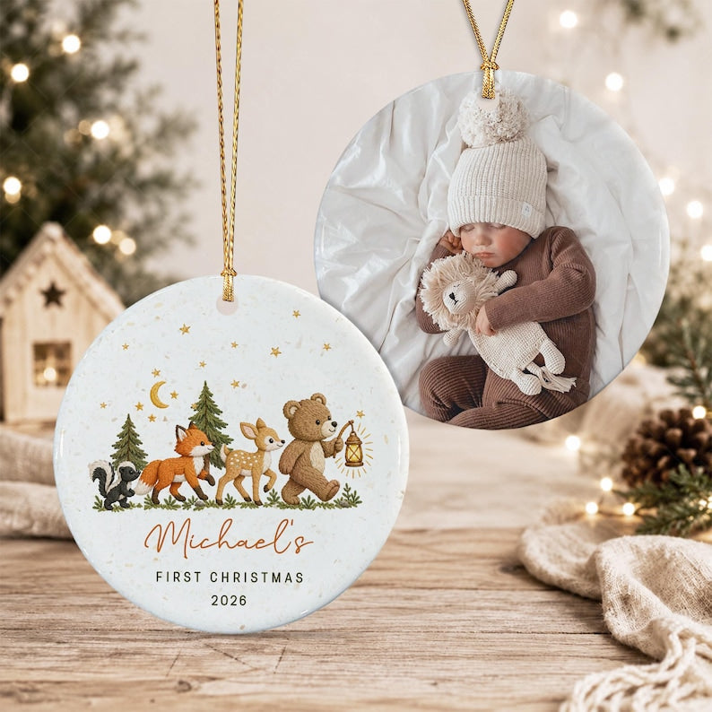 Woodland Baby Watercolor Photo Ornament