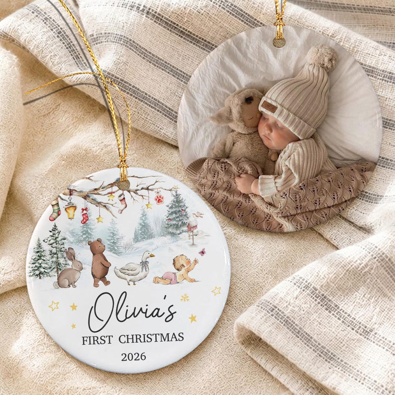 Winter Animal Baby Photo Ceramic Ornament