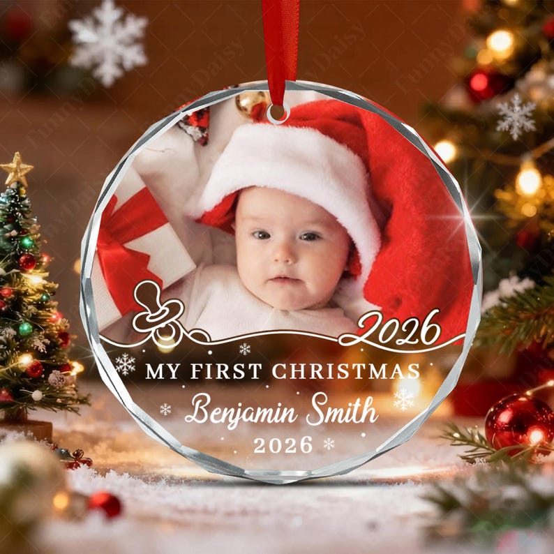Newborn Picture & Name Glass Ornament