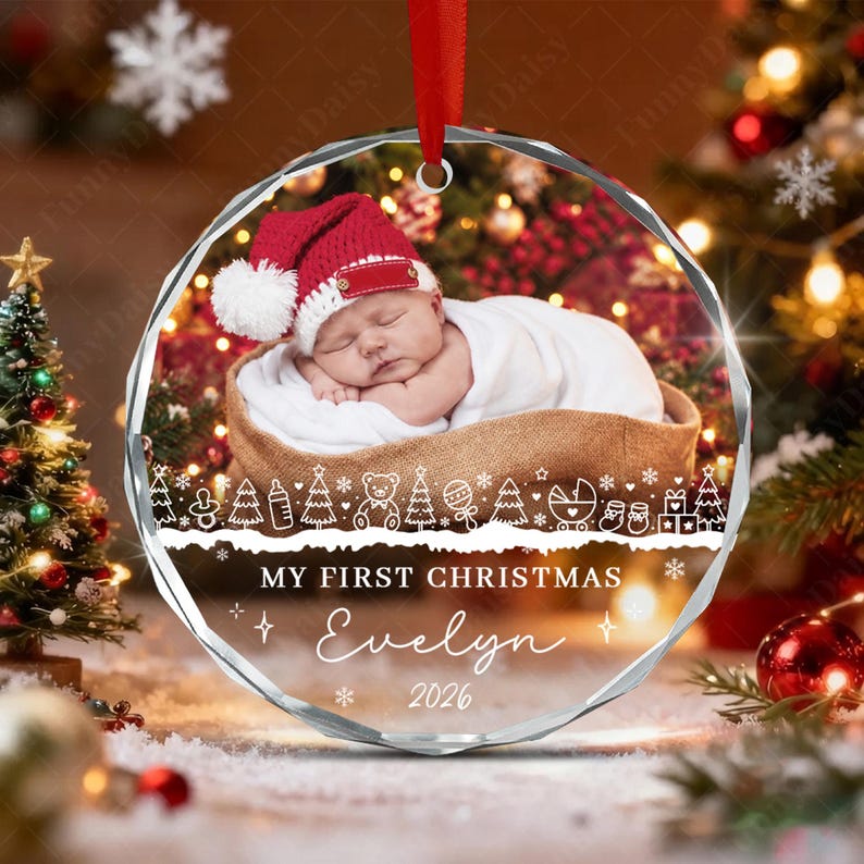 Baby Photo & Name Glass Ornament