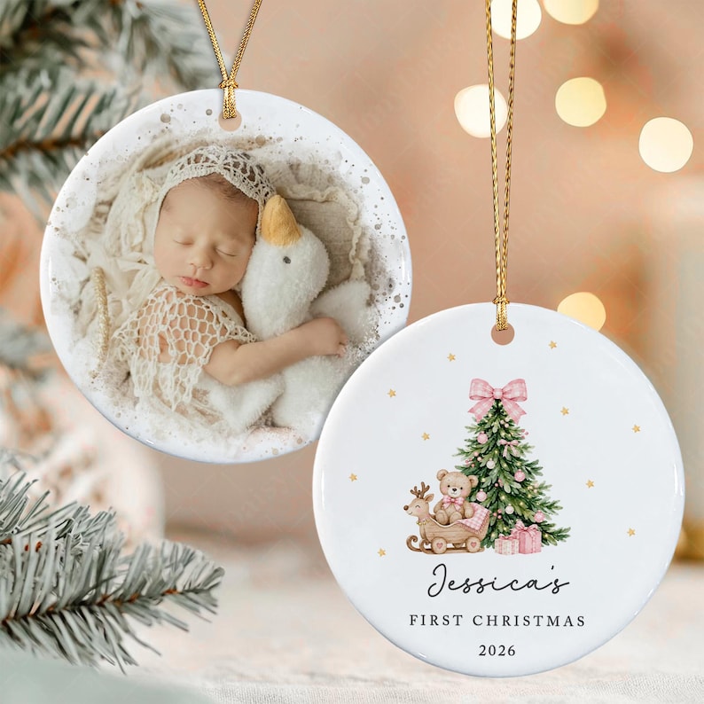 Baby Girl Teddy Bear Name Ornament