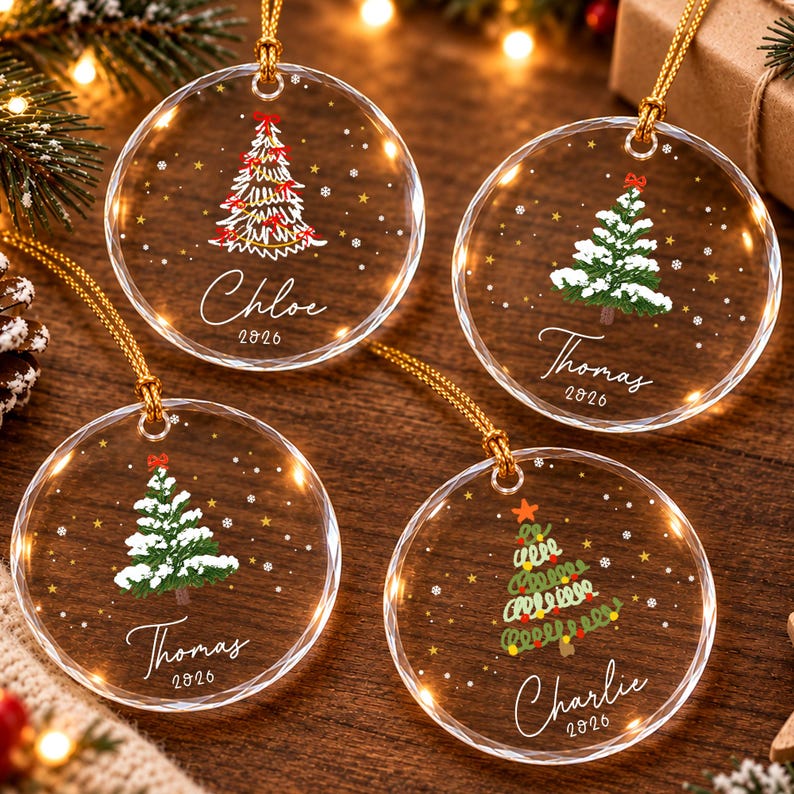 Winter Tree Kid Name Glass Ornament