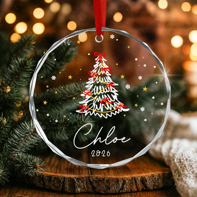 Watercolor Tree Kid Name Ceramic Ornament