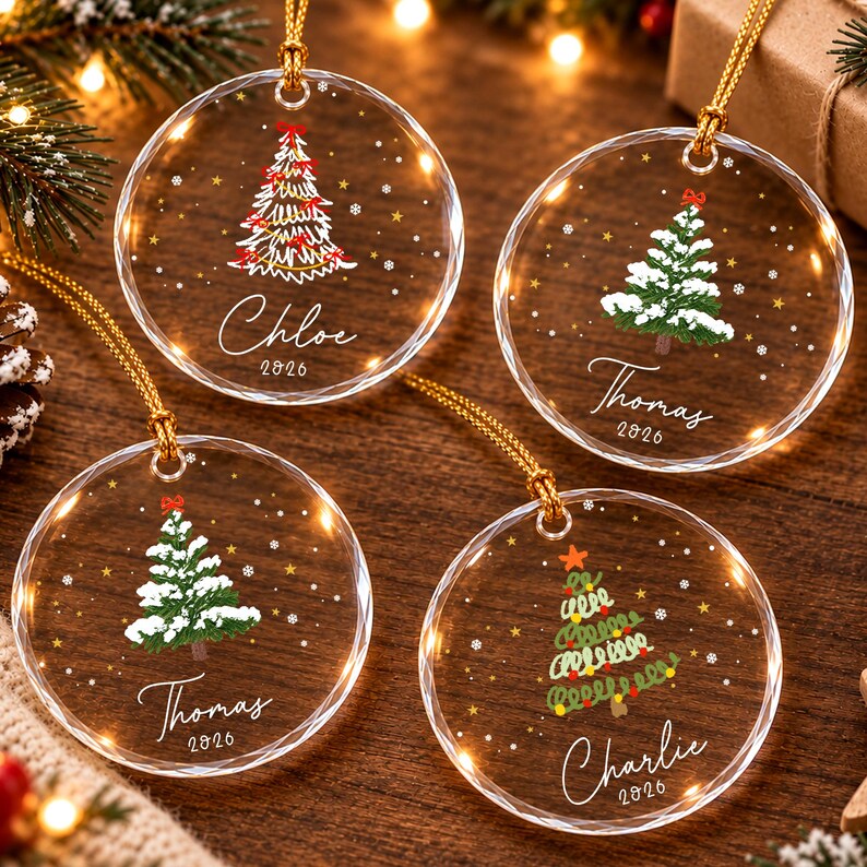 Watercolor Tree Kid Name Ceramic Ornament