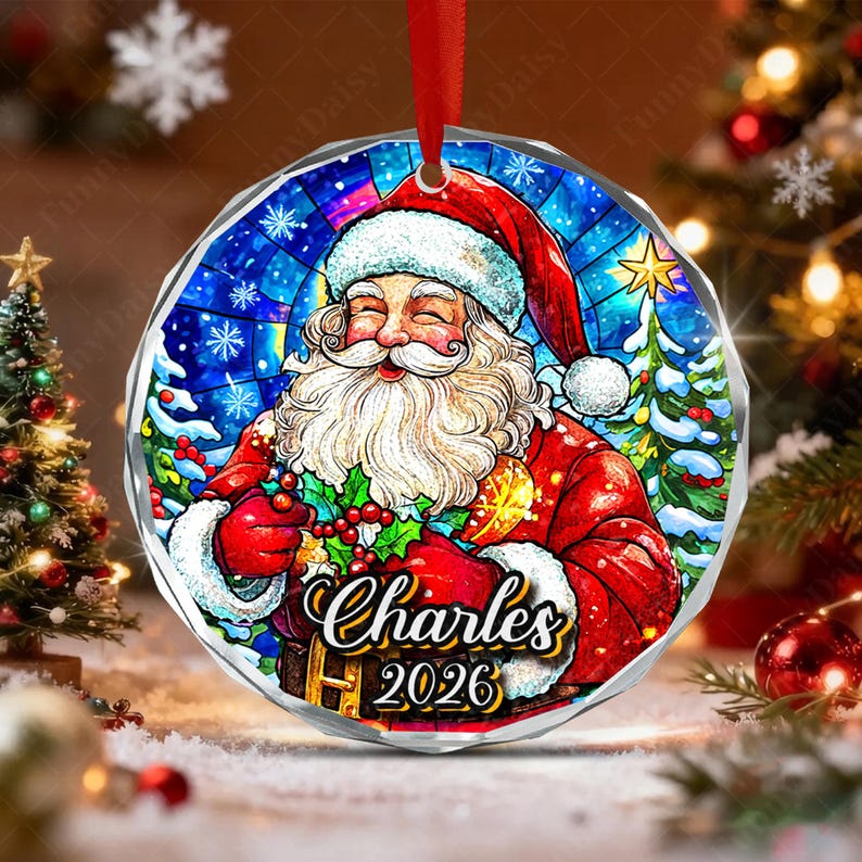 Stained Glass Style Kid Name & Year Ornament