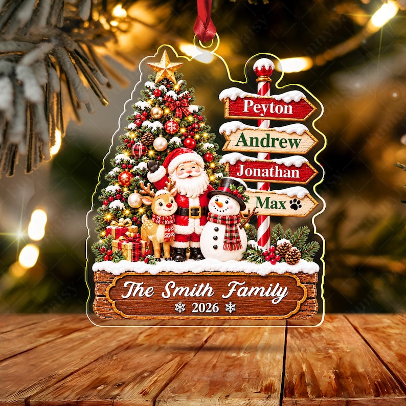 Santa Winter Signpost Family Name Ornament