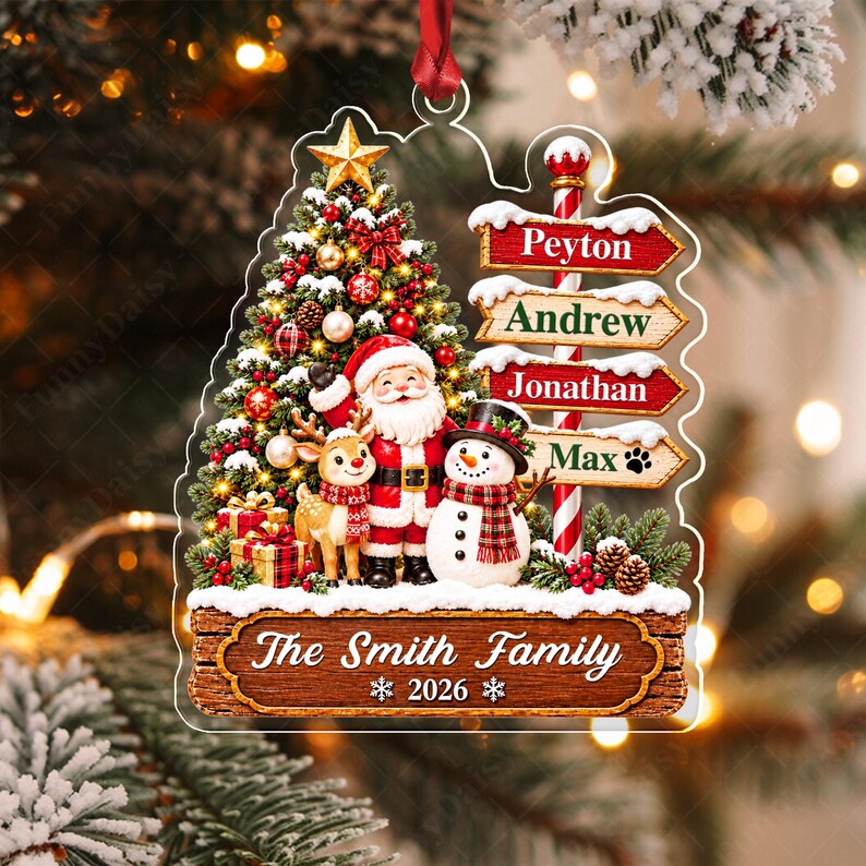 Santa Winter Signpost Family Name Ornament