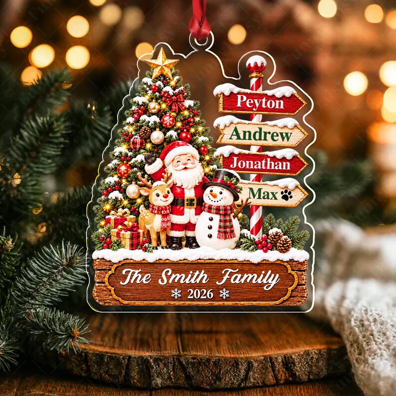 Santa Winter Signpost Family Name Ornament