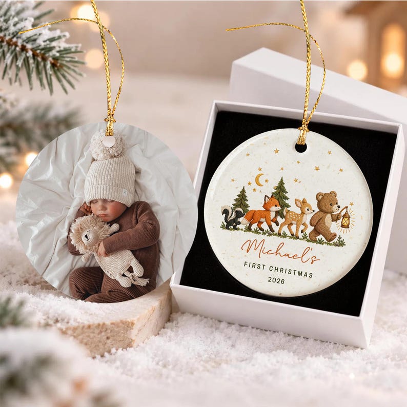 Woodland Baby Watercolor Photo Ornament
