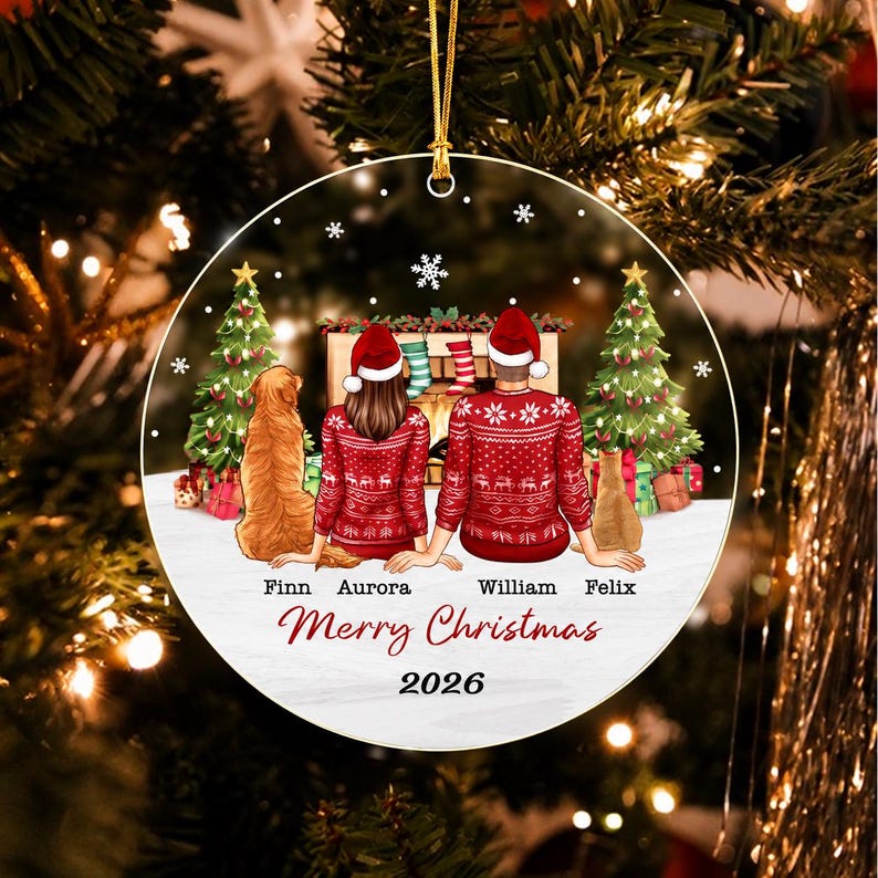 Couple with Dogs Family Christmas Ornament