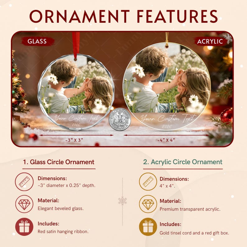 Custom Couple Photo Name Glass Ornament