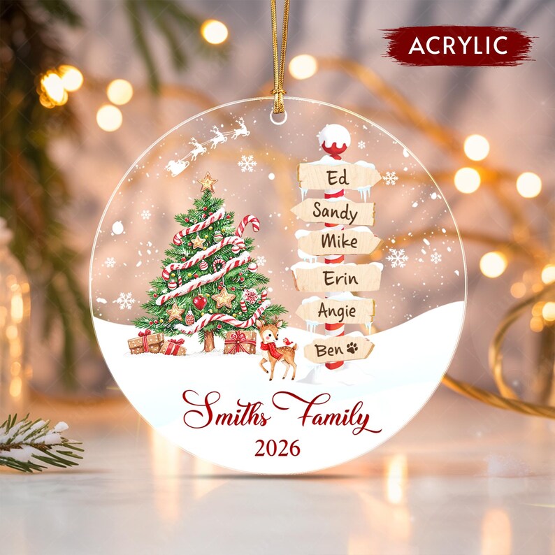 Family & Pets Name Signpost Ornament