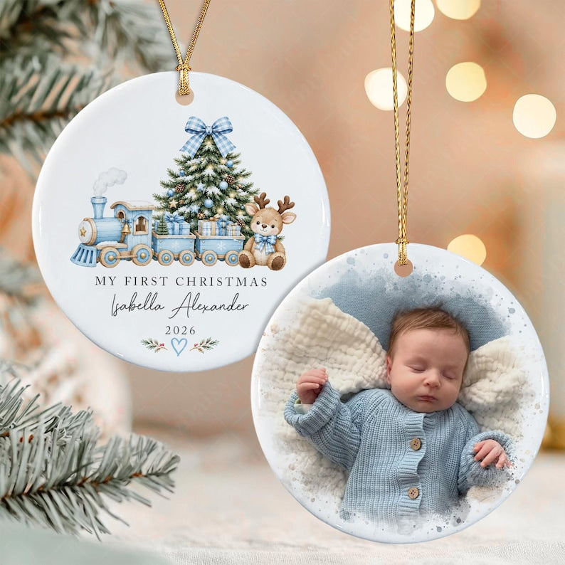 Baby Boy Reindeer Name Ceramic Ornament