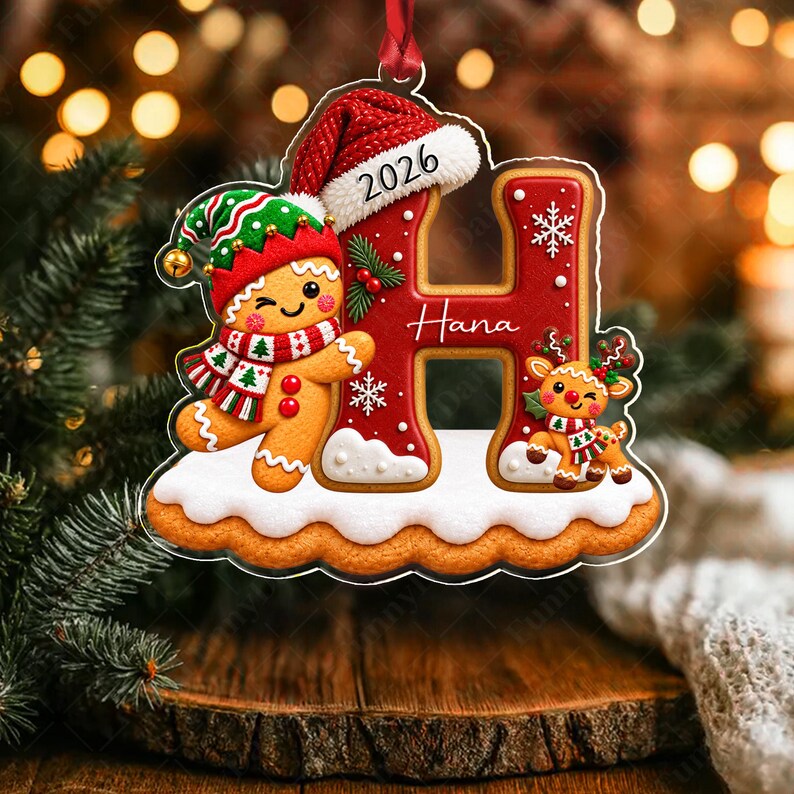 Gingerbread Letter Cookie Acrylic Ornament