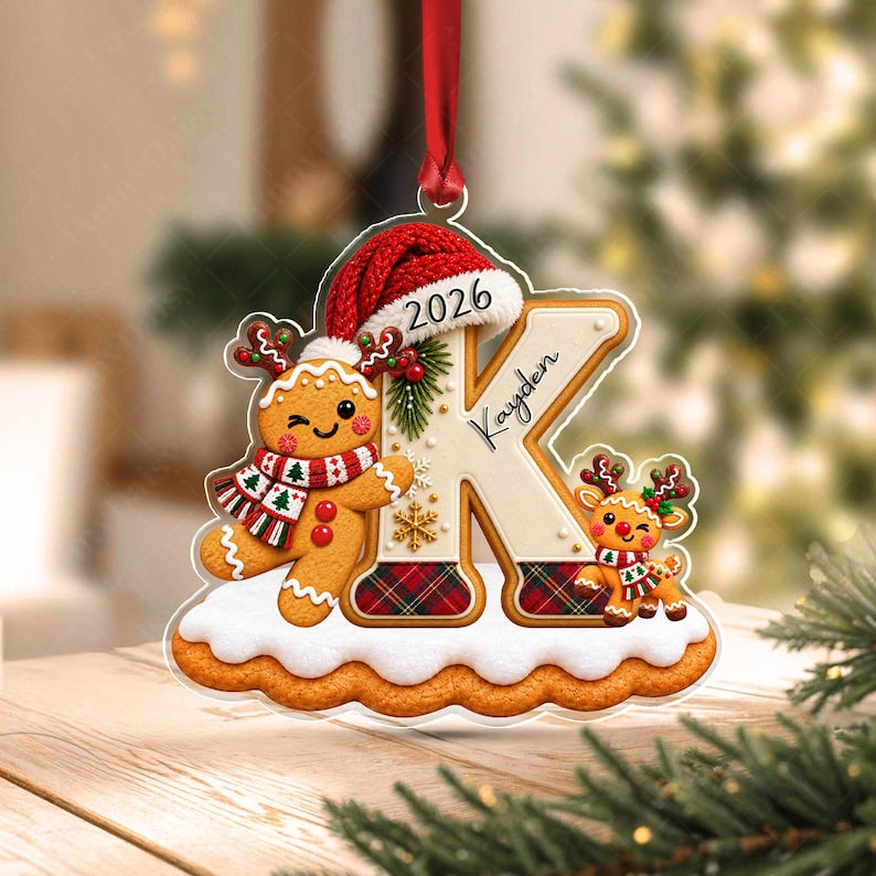 Gingerbread Letter Cookie Acrylic Ornament
