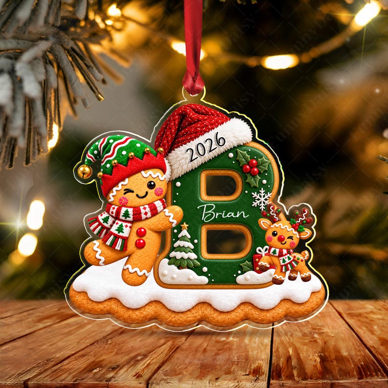 Gingerbread Letter Cookie Acrylic Ornament