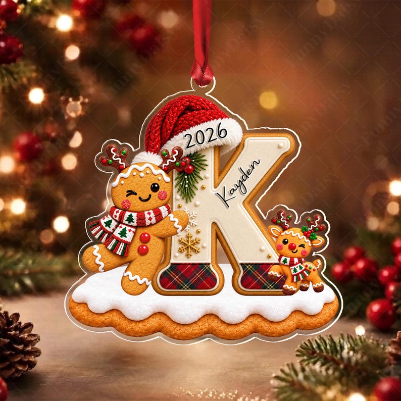 Gingerbread Letter Cookie Acrylic Ornament