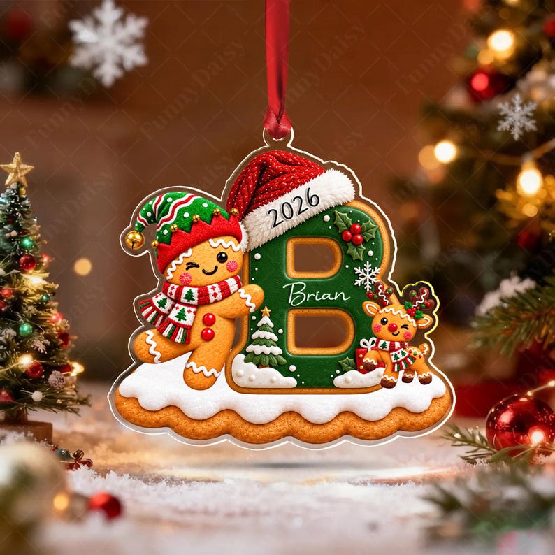 Gingerbread Letter Cookie Acrylic Ornament