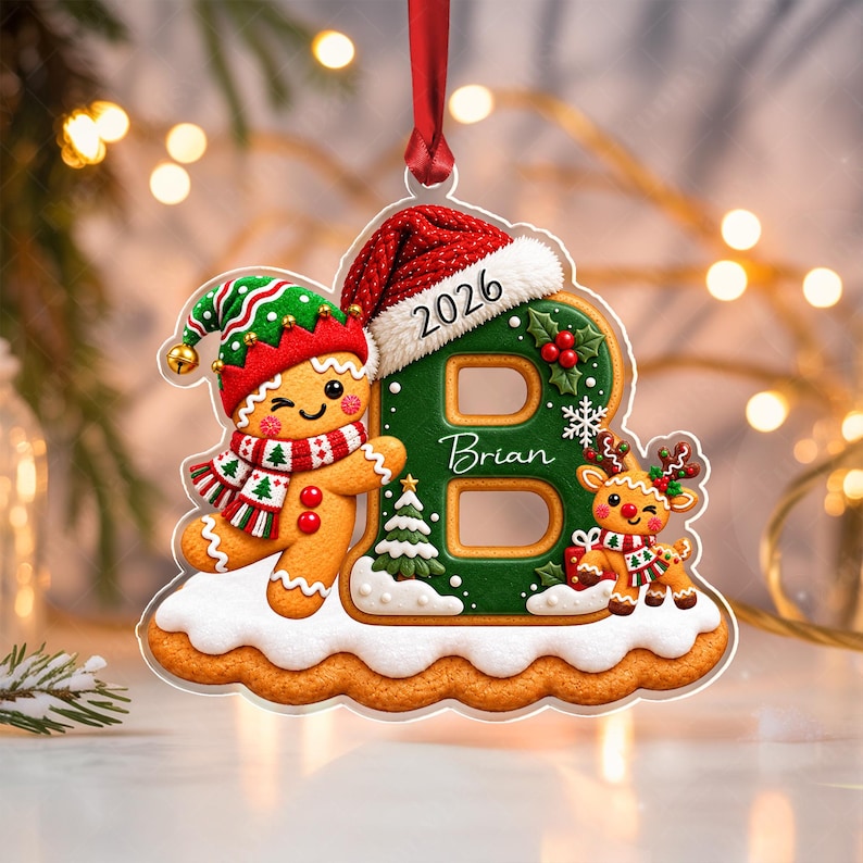 Gingerbread Letter Cookie Acrylic Ornament