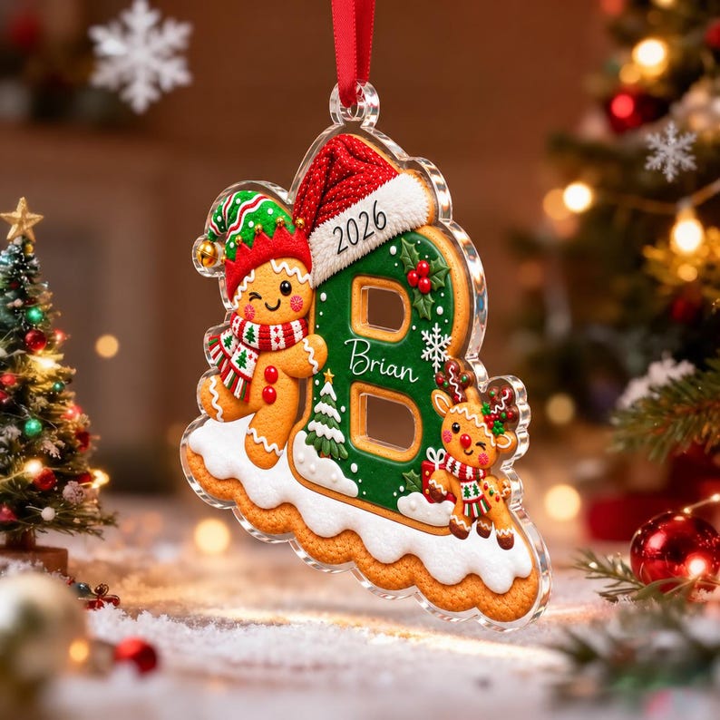 Gingerbread Letter Cookie Acrylic Ornament