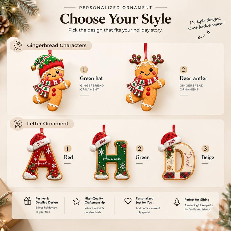 Gingerbread Letter Cookie Acrylic Ornament
