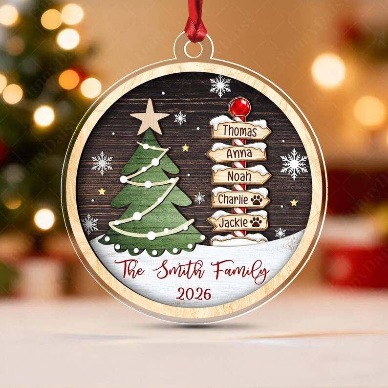 Family & Pet Winter Signpost Acrylic Ornament