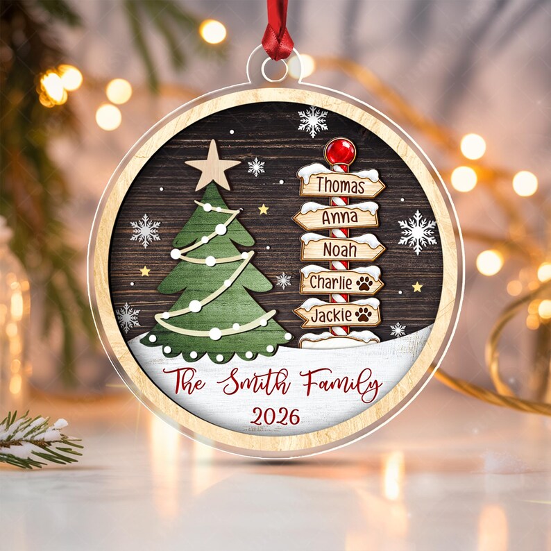 Family & Pet Winter Signpost Acrylic Ornament