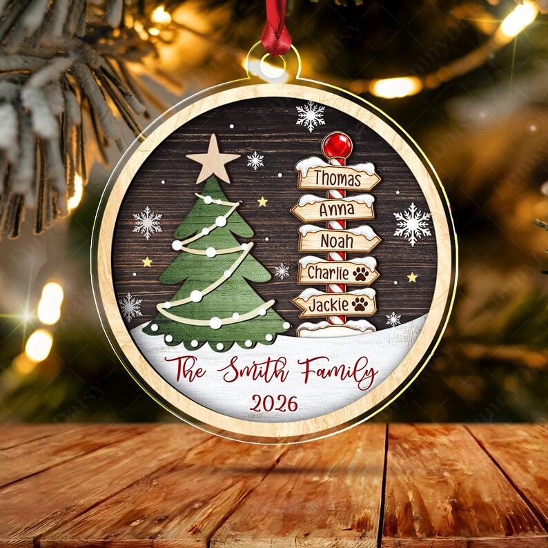Family & Pet Winter Signpost Acrylic Ornament