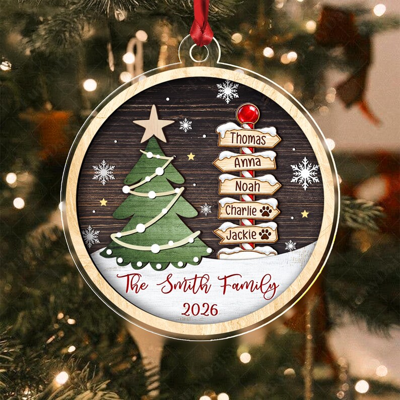 Family & Pet Winter Signpost Acrylic Ornament