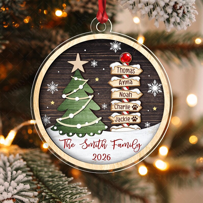 Family & Pet Winter Signpost Acrylic Ornament