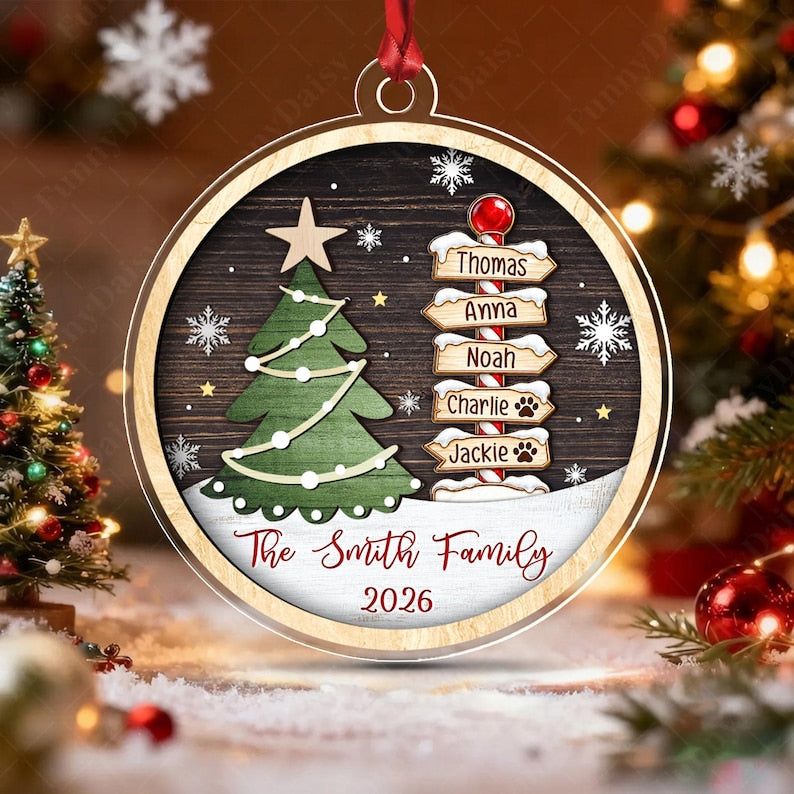 Family & Pet Winter Signpost Acrylic Ornament