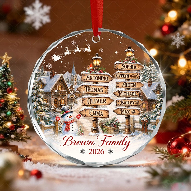 Vintage Village Signpost Glass Ornament