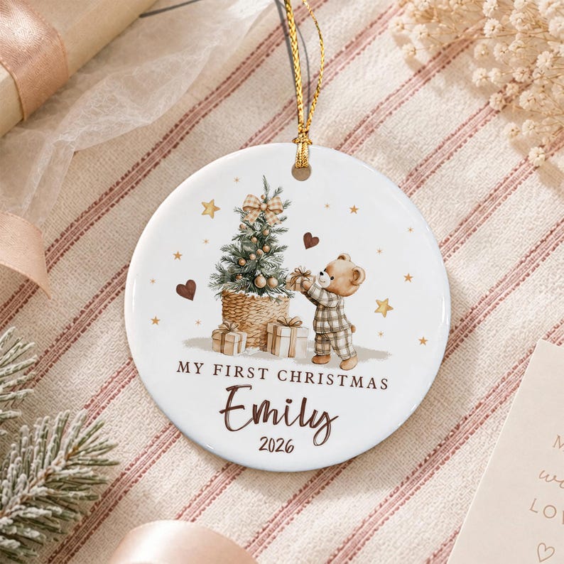 Baby Teddy Bear Name & Photo Ornament