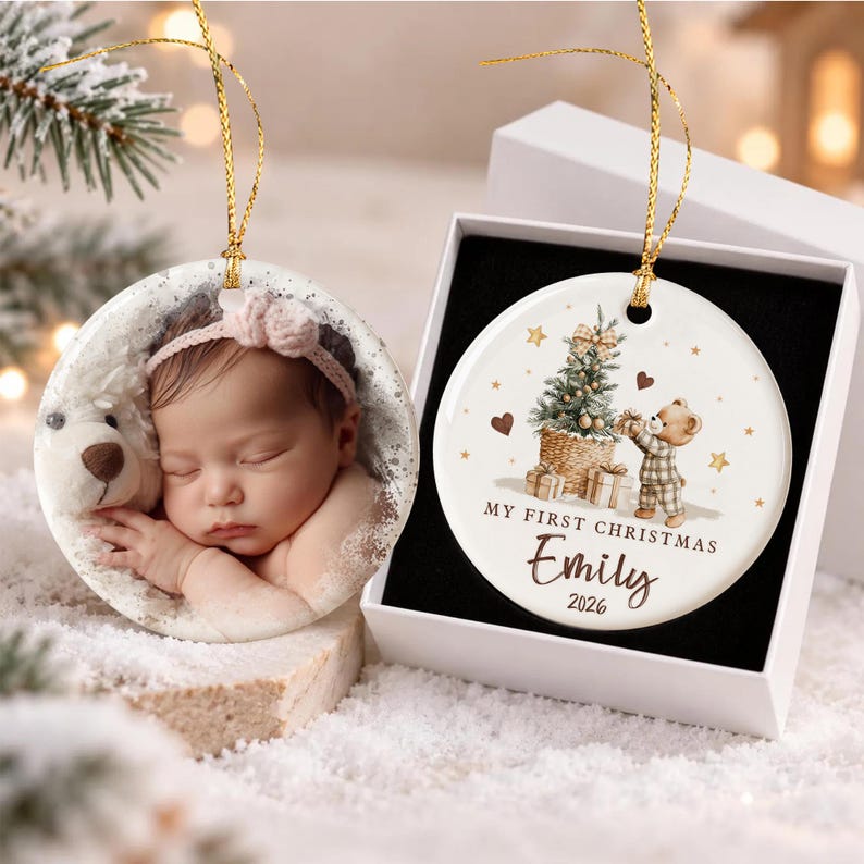 Baby Teddy Bear Name & Photo Ornament