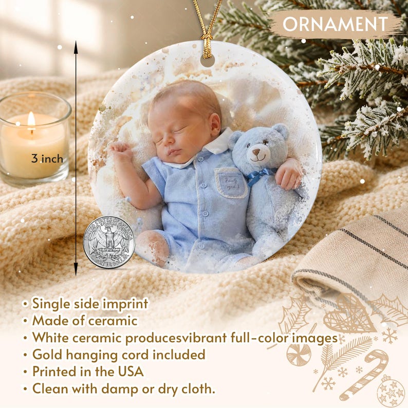 Baby Teddy Bear Name & Photo Ornament