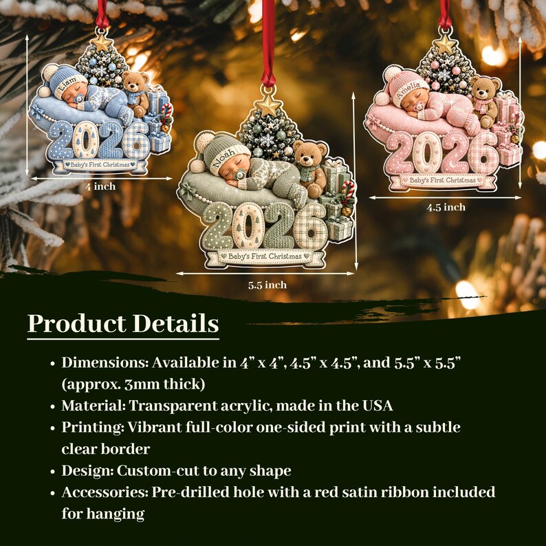 Sleeping Baby First Christmas Acrylic Ornament