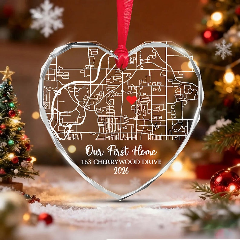First Home Map Glass Christmas Ornament