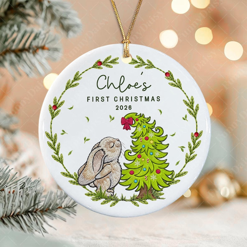 Baby Bunny Custom Newborn Name Ornament