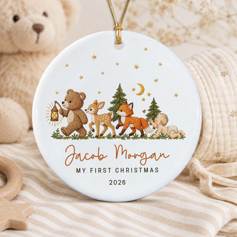 Baby Name Woodland Animal Ceramic Ornament