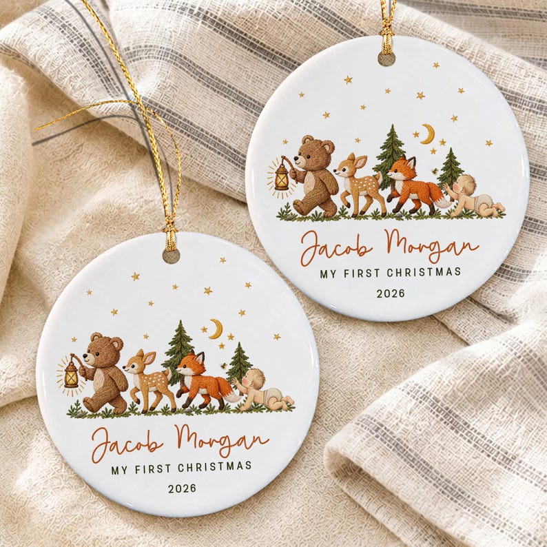 Baby Name Woodland Animal Ceramic Ornament