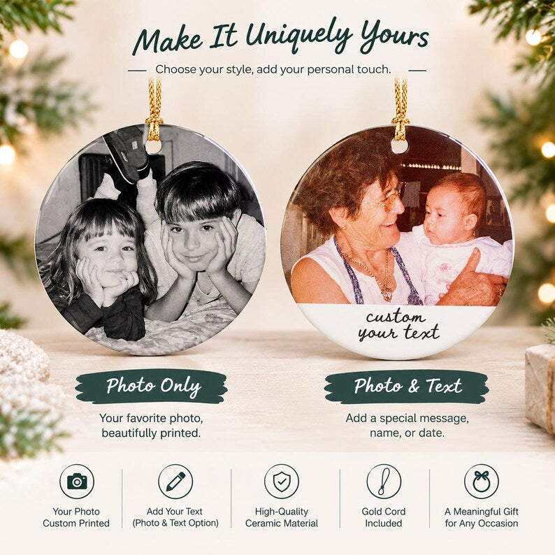 Family Photo Ceramic Christmas Ornament